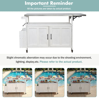 Foldable Outdoor Kitchen Island With Lockable Wheels, Storage Cabinet And Towel Rack For Patio