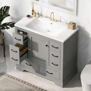 Modern Bathroom Vanity With Sink, 6 Drawers, Adjustable Shelf