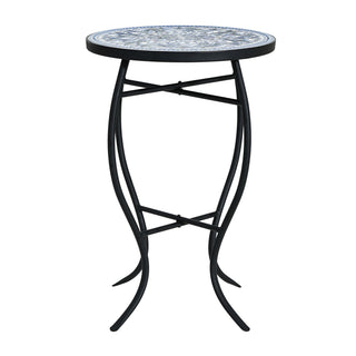 Outdoor Round Side Table With Mosaic Style Top And Curved Iron Legs