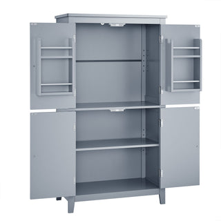 Elegant Bathroom Floor Storage Cabinet With 4 Doors, Adjustable Shelves