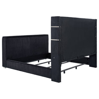 Judah - Eastern King Wingback TV Bed With Motorized Lift And Flame Visualizer - Black