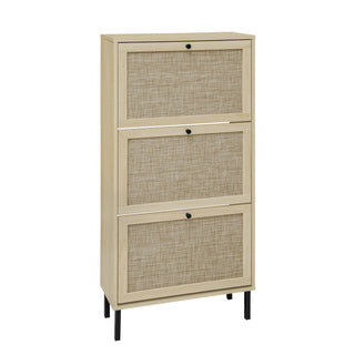 Modern Rattan 3 Door Shoe Rack Cabinet For Entryway