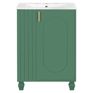Classic Retro Bathroom Vanity With Sink, Door Shelf, Side Open Storage Frame