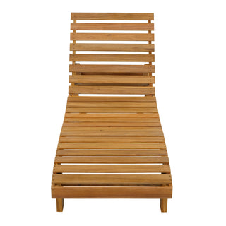 Chaise Lounge With Multi Fold Cushion, 3 Position Adjustable Backrest For Patio - Beige / Teak