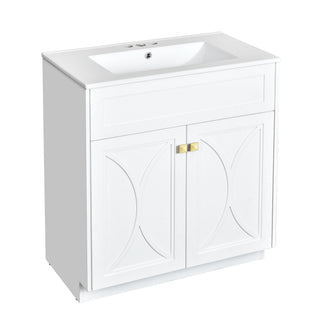 Bathroom Vanity With Sink, Freestanding Storage Cabinet With Handles, Soft Closing Doors