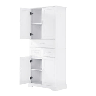 Tall Bathroom Storage Cabinet With 4 Doors 3 Drawers Adjustable Shelves - White