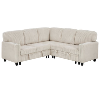 L-Shaped Sofa With Pull Out Sofa Bed With USB