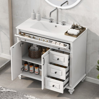 Modern Bathroom Vanity With Sink, 3 Drawers & 2 Doors