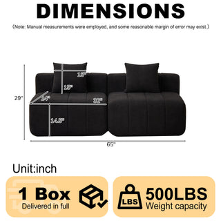 Modular Sectional Sofa With 2 Pillows, Symmetrical Design