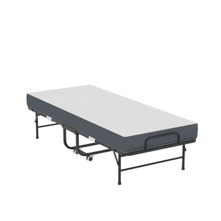 Twin Folding Bed With Memory Foam Mattress, On Wheels, Portable Bed For Adults & Guests - Black