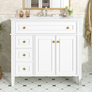 Bathroom Vanity With Sink, 3 Drawers & 2 Soft-Close Doors