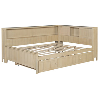 Full Size Daybed With Storage Shelves And Trundle - Ancient White