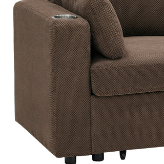 Convertible L - Shaped Sectional Sofa Bed With Storage Chaise, Cup Holders