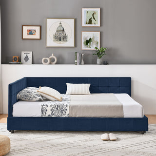 Mid-Century Storage Upholstered Tufted Bed Frame With Backrest And Armrests