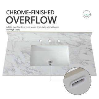 Elegant Sintered Stone Bathroom Vanity Top With Rectangular Undermount Ceramic Sink