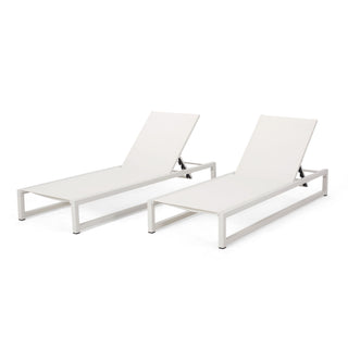 Venice - Classic Chaise Lounge Set Adjustable Aluminum Frame - White