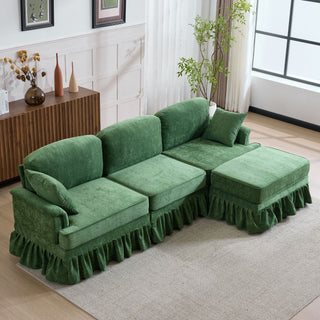Cloud Sofa With Removable Ruffled Skirt With Ottoman And Flared Arms