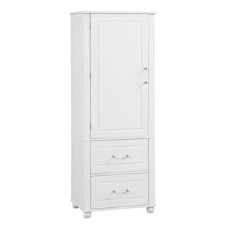 Tall Freestanding Bathroom Storage Cabinet With 2 Drawers And Adjustable Shelf