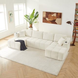 U - Shaped Sectional Sofa, Cup Holders & Side Pockets For Living Room