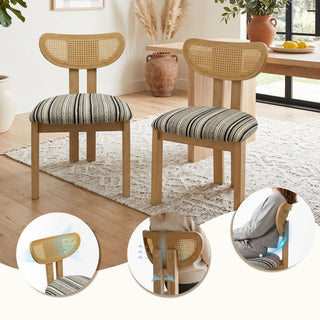 Striped Upholstered Rattan Back Dining Chairs (Set of 2)
