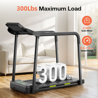 Walking Pad Treadmill With Foldable Design, Large LED Display, Stable Handrails - Black