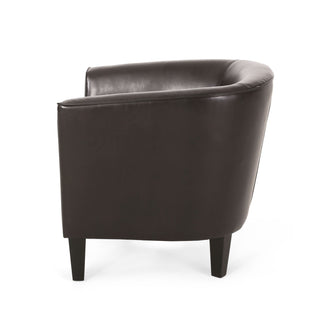 Upholstered Leather Club Chair With Flared Armrests - Brown