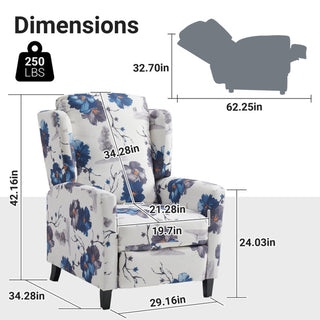 Wingback Recliner Chair With Padded Arms - Blue