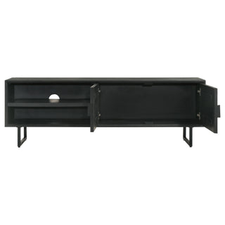 Manaya - 2 Door Stand With Open Shelving And Hidden Storage - Charcoal Black