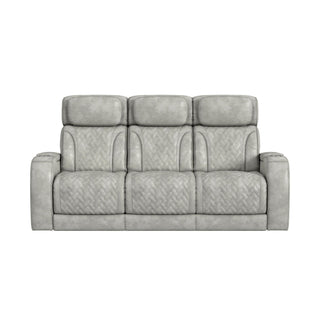 Prime Time - P3 Sofa With Ddt, 3.0 Table, 7 Colors (Led And Cup Holders), Reading Light, Vibration, Speaker, And Heat Massage - Leather Gel Light Gray