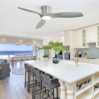 Flush Mount Ceiling Fan With Dimmable LED Light, 3 Blades, Reversible DC Motor Blades For Living Room