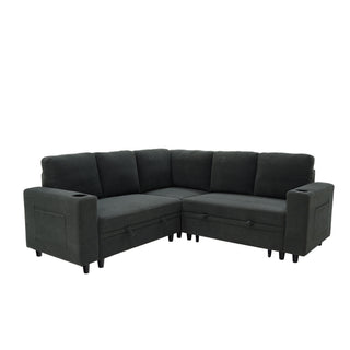 Upholstered L - Shape Sectional Sofa Bed With Pull Out Sleeper And Storage