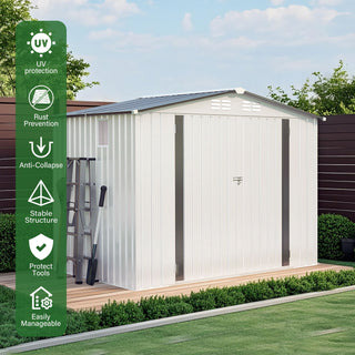 Outdoor Garden Storage Shed, Tool Shed With Pitched Roof Waterproof With 1 Window And 2 Lockable Door - White / Gray
