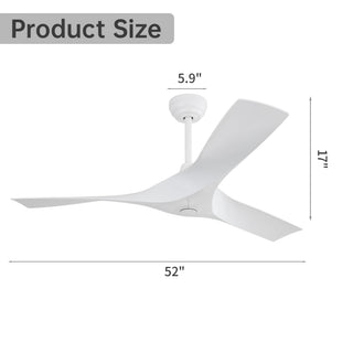 52" Ceiling Fan With Remote Control, Quiet Reversible DC Motor, For Indoor Outdoor Use - White