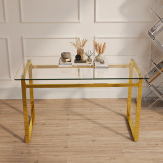 Modern Minimalist Rectangular Dining Table With Tempered Glass Top