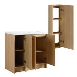 Freestanding Bathroom Vanity Set With Tall Linen Cabinet, 3 Door Storage Cabinet, Single Sink