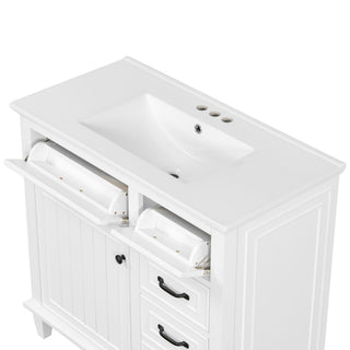 Modern Bathroom Vanity With Sink Top, Flip Drawers, Adjustable Shelf