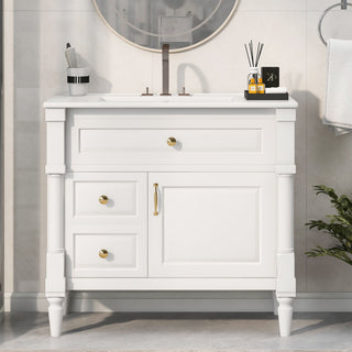 Freestanding Bathroom Vanity With Sink, Adjustable Shelf, Flip Drawer