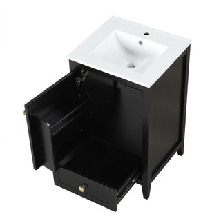 20" Bathroom Vanity With Sink Cabinet With Soft Closing Door, Drawer & Storage Rack - Black