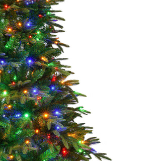 7.5Ft Premium Life Like Full Flocked Christmas Tree With Stand, Fire Resistant Tips, Warm & Colorful LED Lights - Green