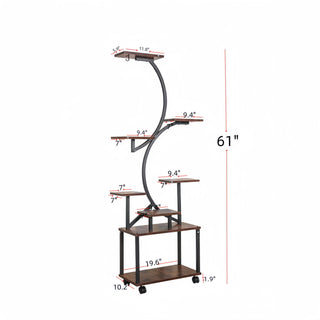 8 Tier Indoor Plant Stand With Grow Lights, S Shaped Metal Shelf For Multiple Plants - Black / Dark Walnut