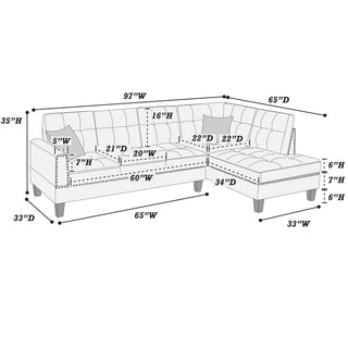 2 Piece Sectional Set With Nailhead Trim, Sofa And Matching Accent Pillows - Charcoal