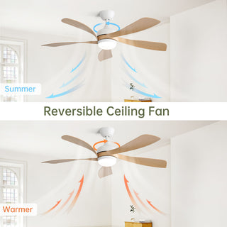 52" Ceiling Fan With 3 Color Dimmable LED Light, 5 Blades, Remote Control, Reversible DC Motor