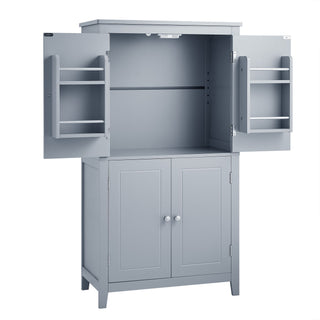 Elegant Bathroom Floor Storage Cabinet With 4 Doors, Adjustable Shelves