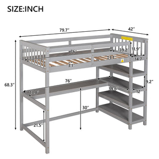 Loft Bed With Storage Shelves And Under Bed Desk