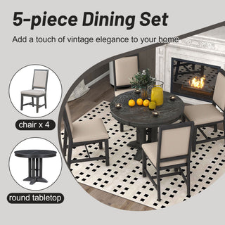 Dining Set & Extendable Round Table And 4 Upholstered Chairs