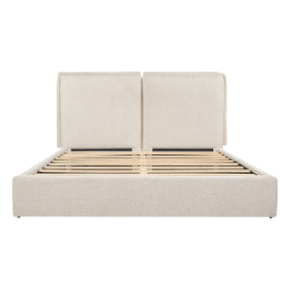 Double Pillow Upholstered Headboard, Skin Friendly Textured Fabric , Queen - Beige