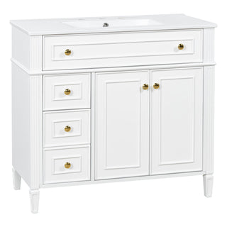 Bathroom Vanity With Sink, 3 Drawers & 2 Soft-Close Doors