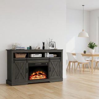 Electric Fireplace Insert Heater With Multicolor Flames, Remote Control - Black