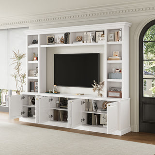TV Stand With Bookcase, Storage Cabinet With 3 Adjustable Shelves, Living Room Entertainment Center - White