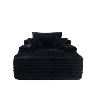 Convertible Chaise Lounge Chair With Wide Armrest & Throw Pillows - Black